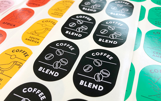 コーヒー豆パッケージラベル（ミラーコート紙／2色印刷） | シール印刷
