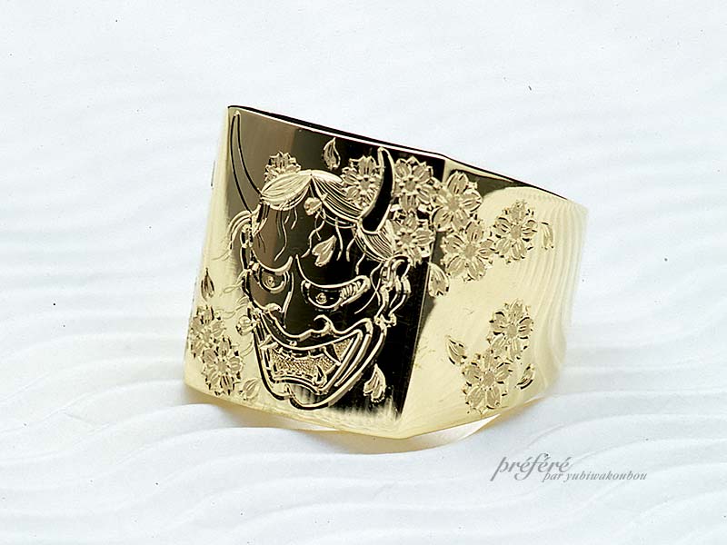 古（いにしえ）の美、般若のオーダーリングをゴールドでお作りしました