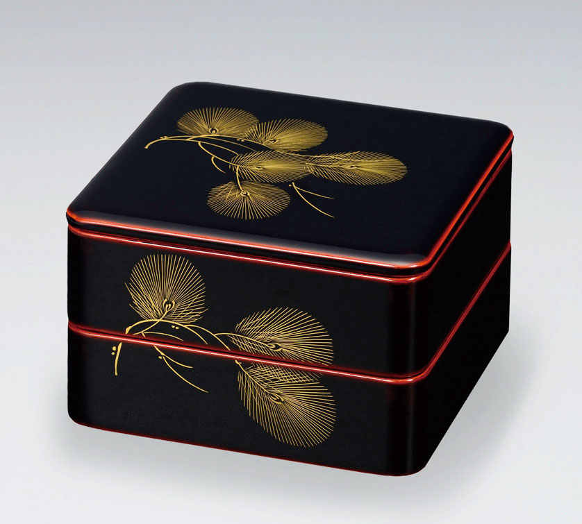 重箱弁当箱-【沈金】華松 溜塗二段重（16.8×16.8×高さ11.2cm） | 越前