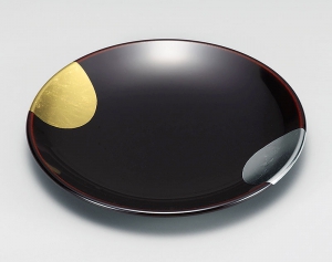 銘々皿お皿-【箔蒔絵】日月 溜塗（ためぬり）銘々皿［5枚］ | 越前漆器