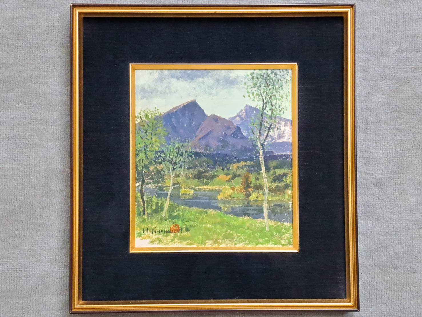 玉之内満雄 色紙に水彩「磐梯山」 | 新栄堂