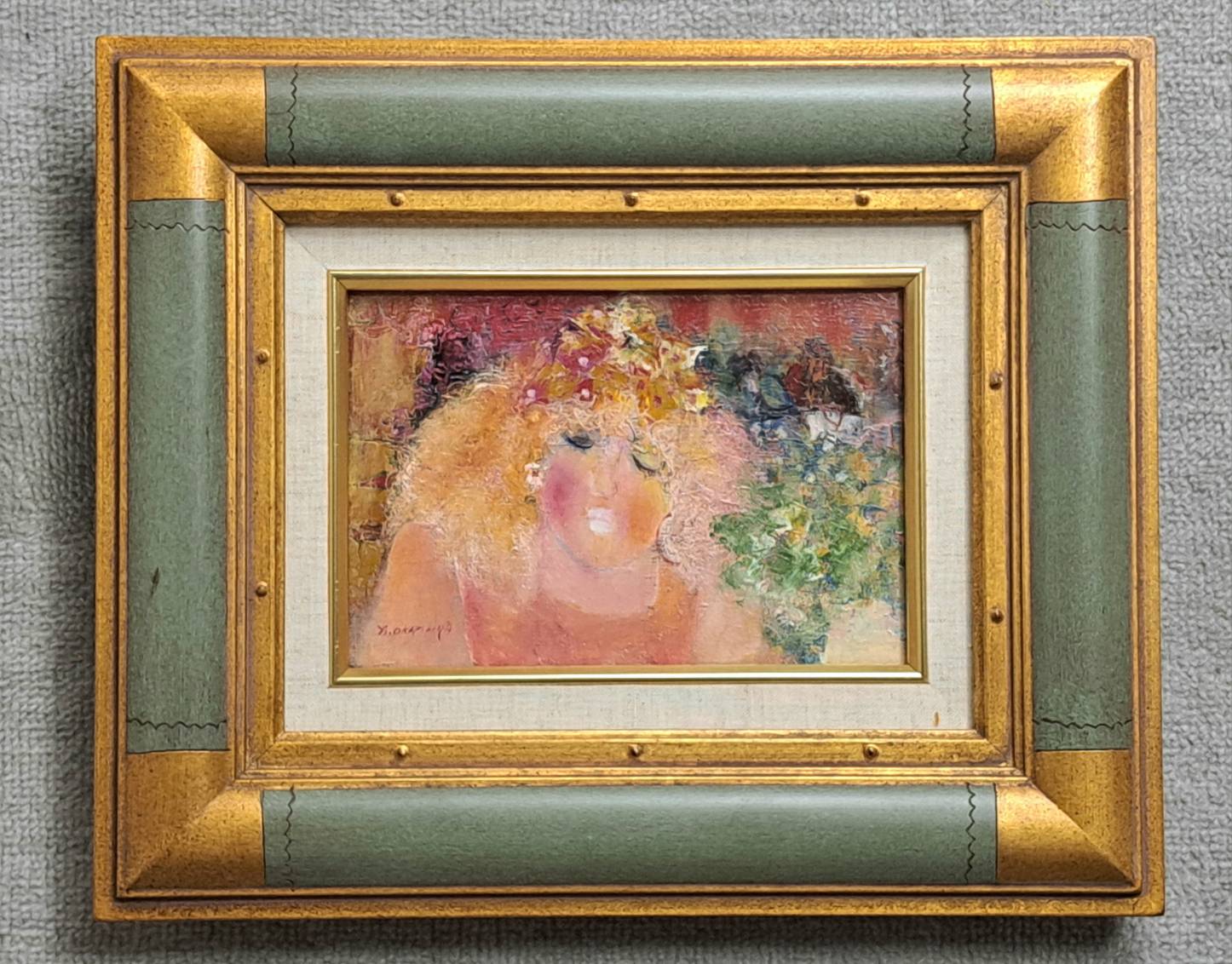 岡村敦子 油彩 SM号「カフェにて」美人画 裏書 直筆サイン | 新栄堂