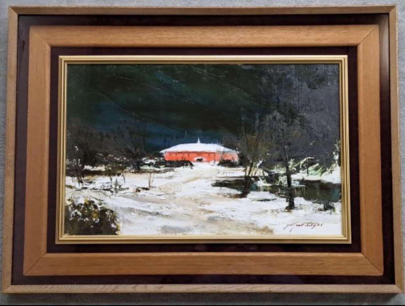 葛西四雄 キャンバス 油彩 M10号 「雪の植物園」 示現会理事 日展会員