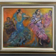 嶋津俊則「サンミッシェル」油彩、琴 「十三絃、綾杉彫り、玉縁包み