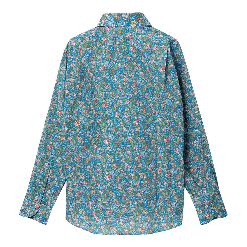 ワイシャツ 花柄 プリント 草木、ボタニカル ブルー LOUIS & CLERK