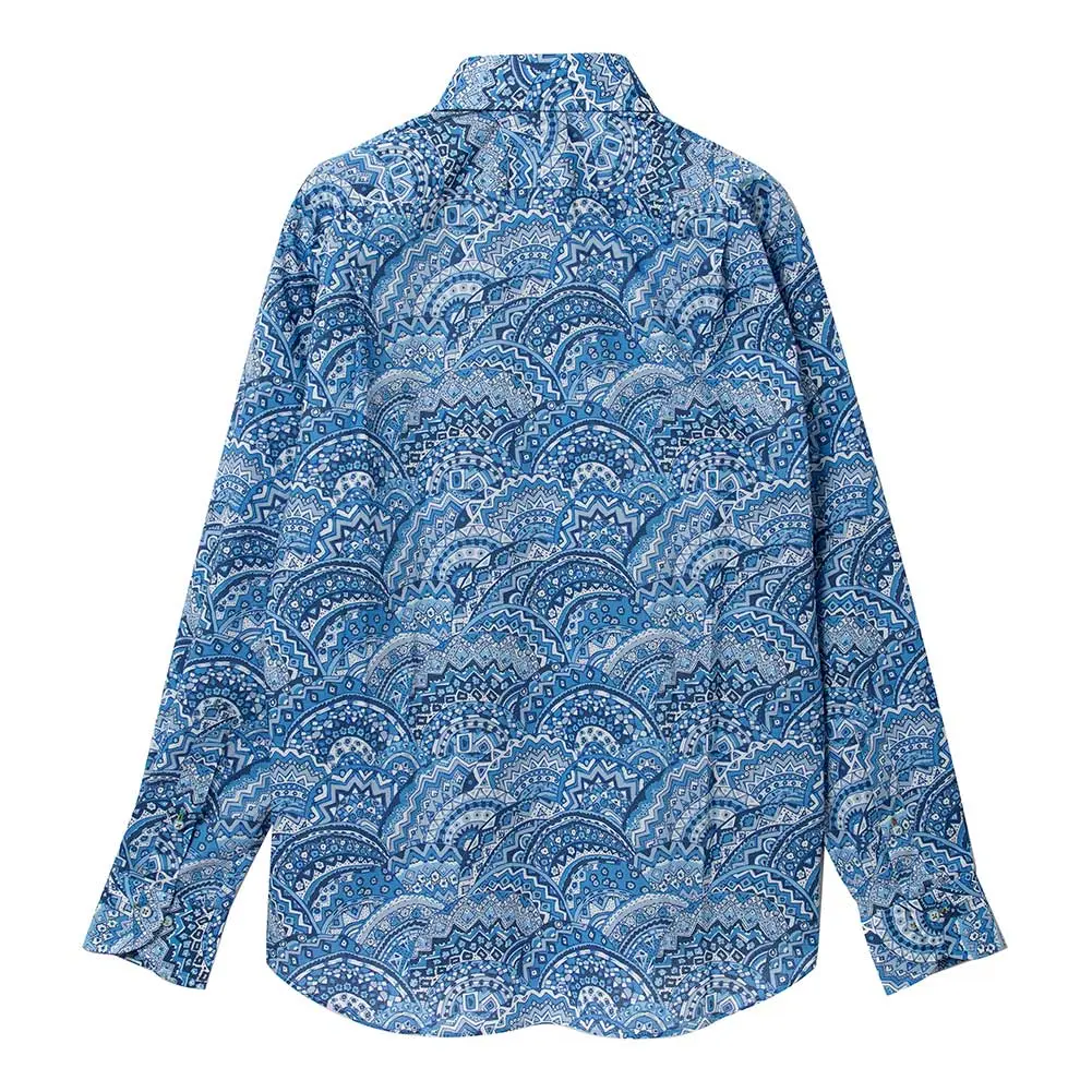 ワイシャツ プリント 幾何 花柄 ブルー LOUIS & CLERK｜STYLE WORKS