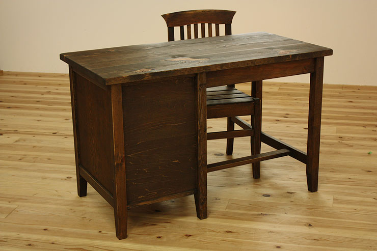 アンティーク調袖付無垢材デスク（オイル塗装仕上げ）【書斎家具通販】