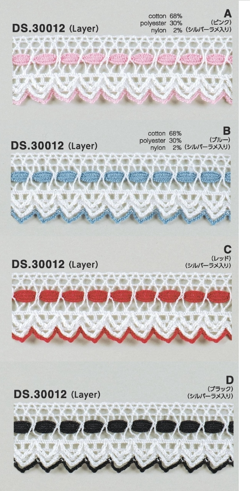 カラーレース レースブレード ラメシルバー入り 1m単位 手芸 DS.30012