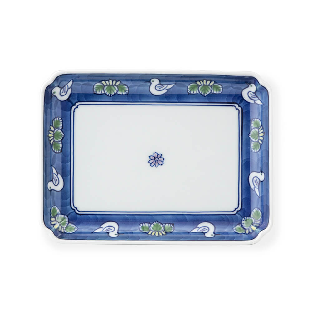 染錦水鳥図 角平銘々皿 ｜ 有田焼の源右衛門窯公式オンラインショップ