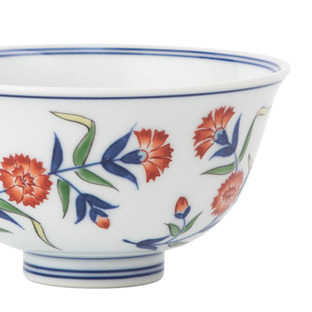 染錦カーネーション文 飯碗 ｜ 有田焼の源右衛門窯公式オンラインショップ