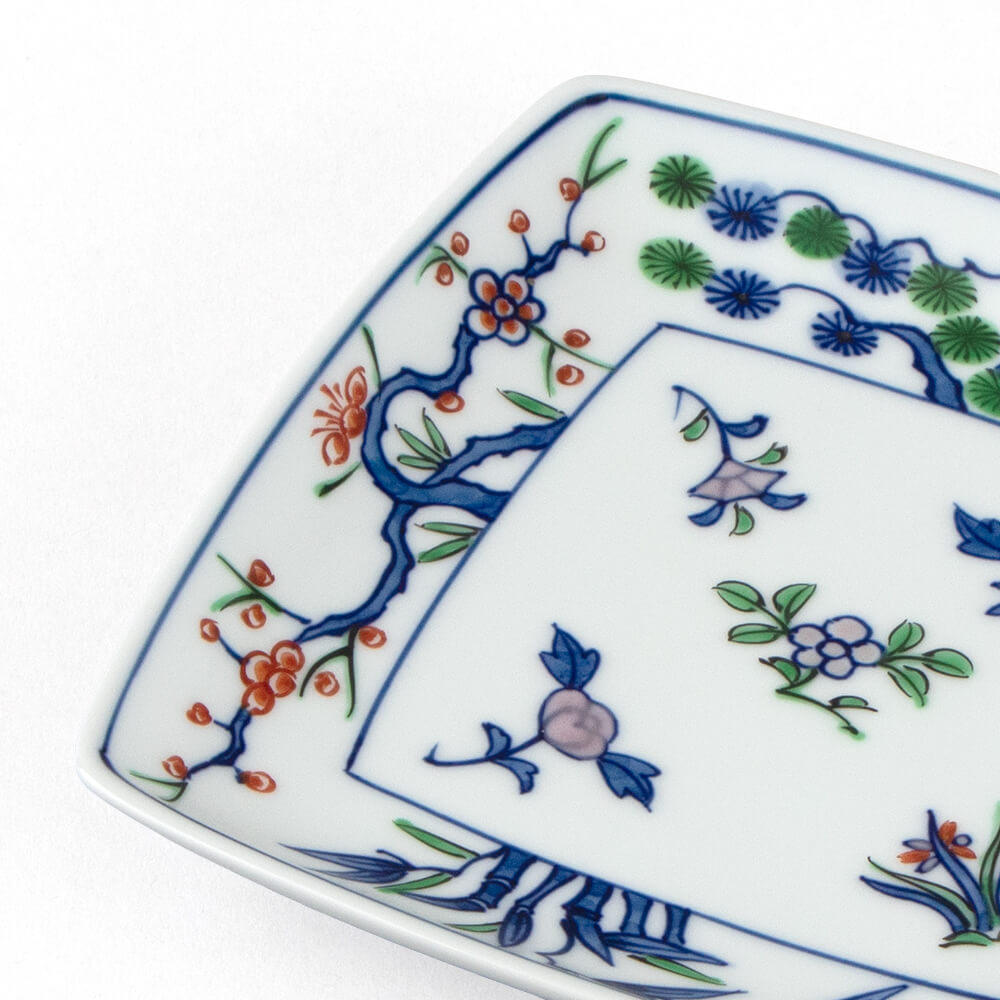 染錦四君子 銘々皿（角型） ｜ 有田焼の源右衛門窯公式オンラインショップ
