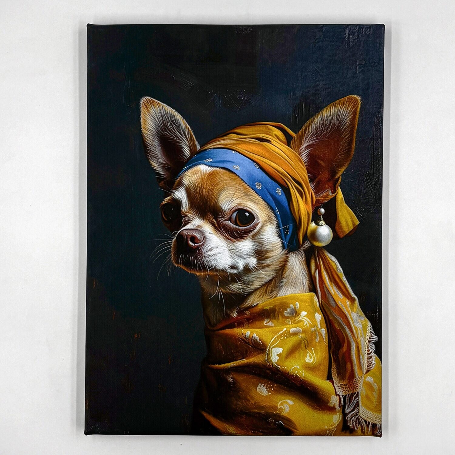 インテリアアート 犬シリーズ 真珠の耳飾りのチワワ＜約33×24cm