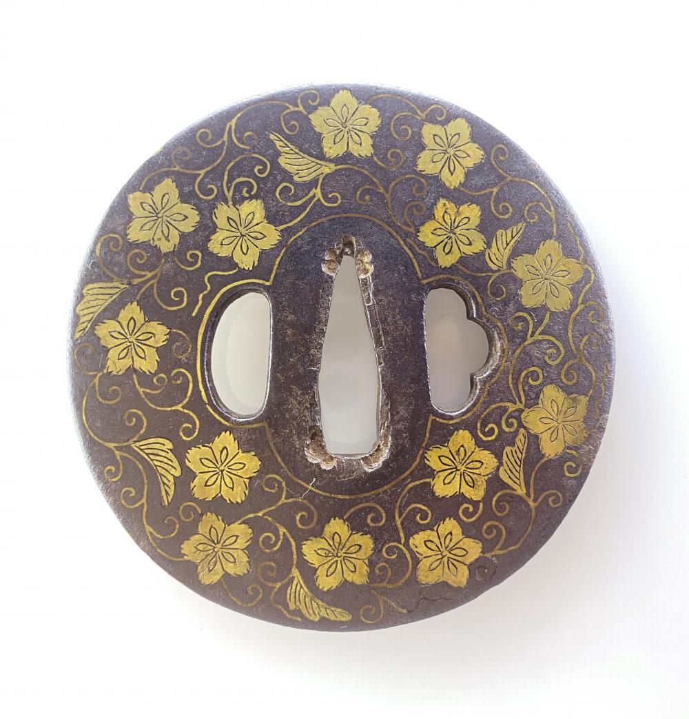 鐔 無銘 平安城象嵌 花唐草図 / Tsuba Mumei Heianjozogan - 勝武堂