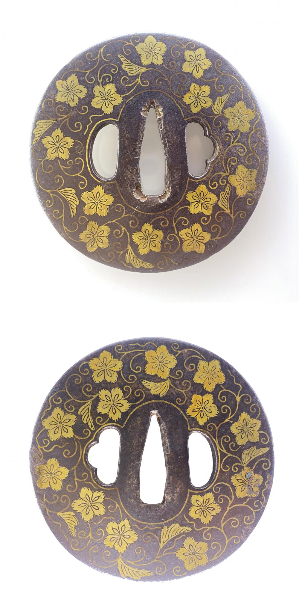 鐔 無銘 平安城象嵌 花唐草図 / Tsuba Mumei Heianjozogan - 勝武堂