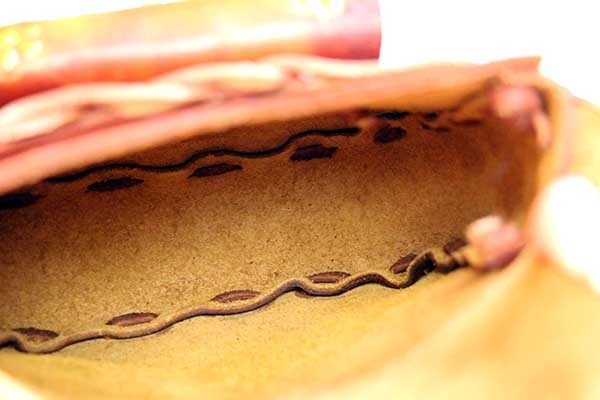 メキシコ製 花柄 カービング ペイント レザー ショルダーバッグ 茶