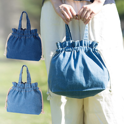 ライトデニム巾着トート（S）｜TR-0865【オリジナルトートバッグ専門店