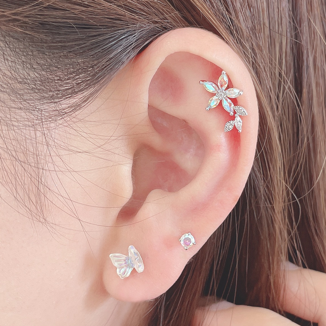 14G 16G］ オーロラ キュービックジルコニアフラワー flower 花 軟骨