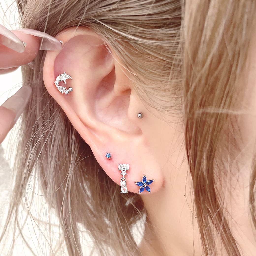 14G 16G ］こんなサイズ欲しかった…♪ 愛され ブルー CZ フラワー