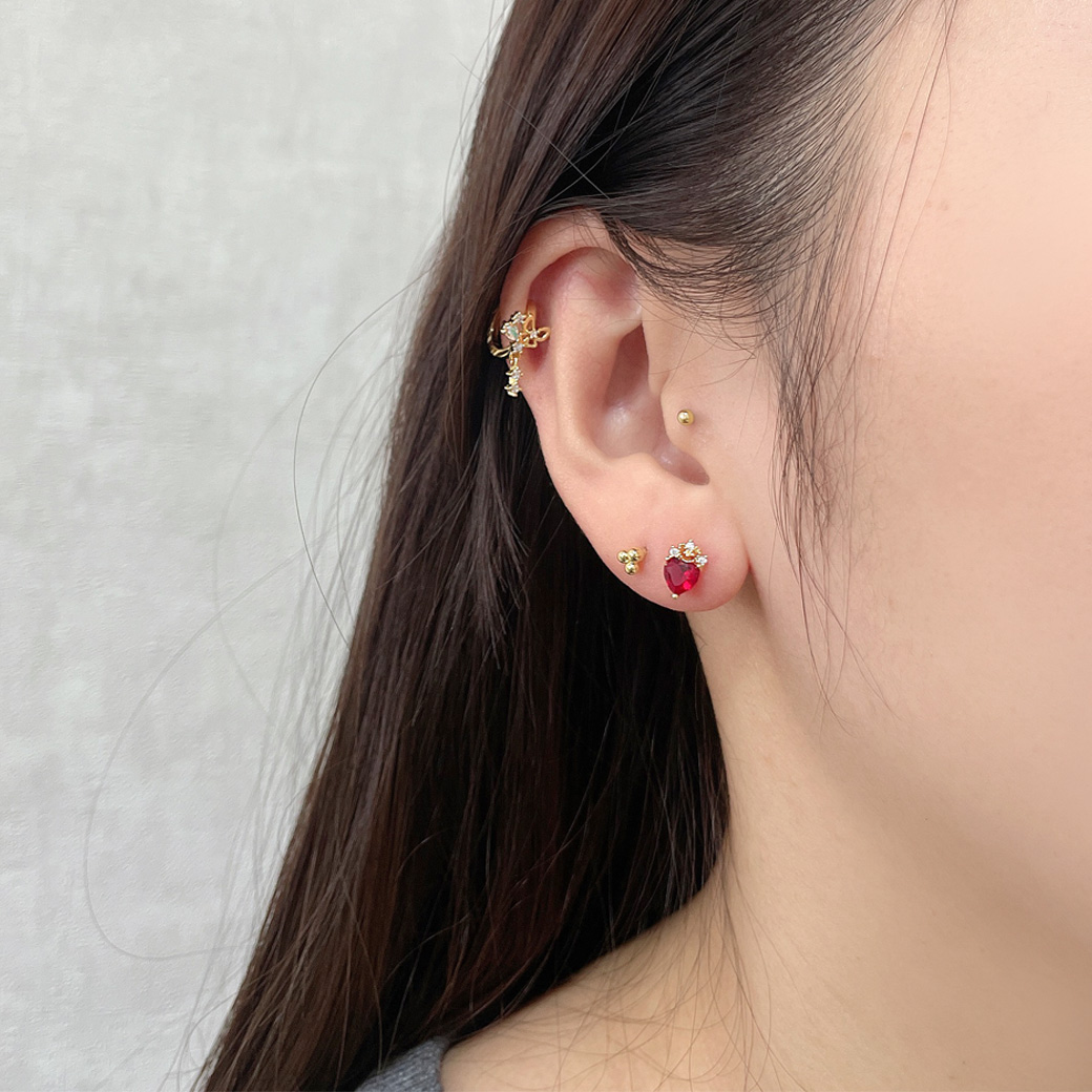 14G 16G ］透明感のあるキレイ色 レッド キュービック ハート モチーフ