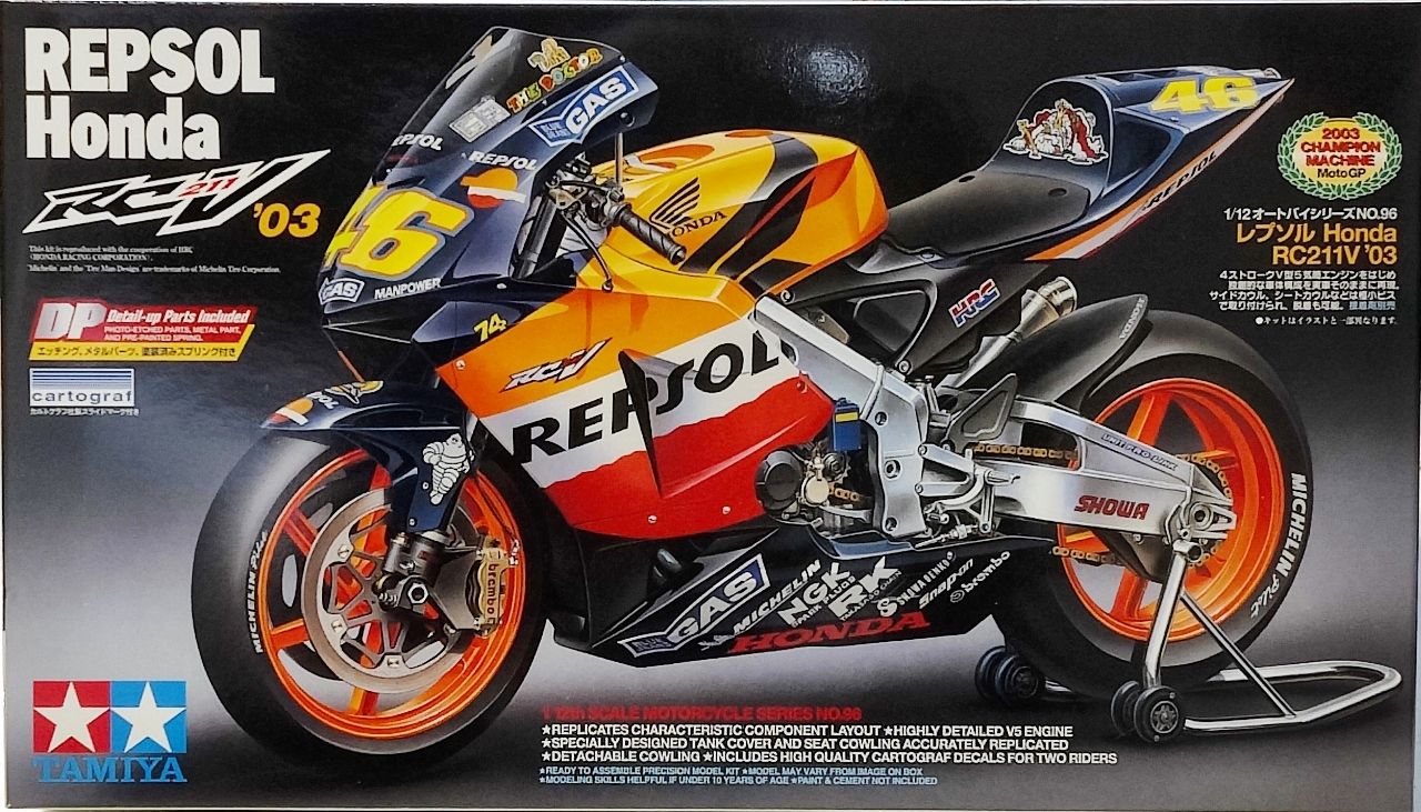 Tamiya 2003 Repsol Honda RC211V Motorcycle, 1/12 Scale - Spotlight