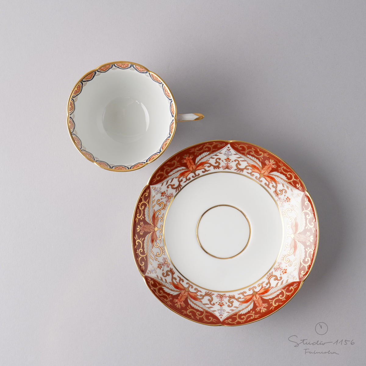 有田焼 赤濃金彩唐草 コーヒー碗皿 カップ&ソーサー 180ml 其泉窯の