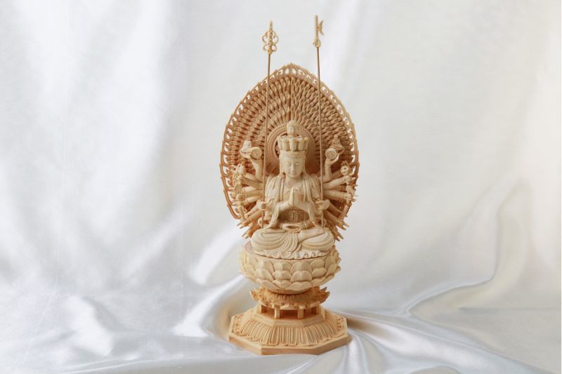 置物 木彫り 八尊仏 千手観音菩薩（せんじゅかんのんぼさつ