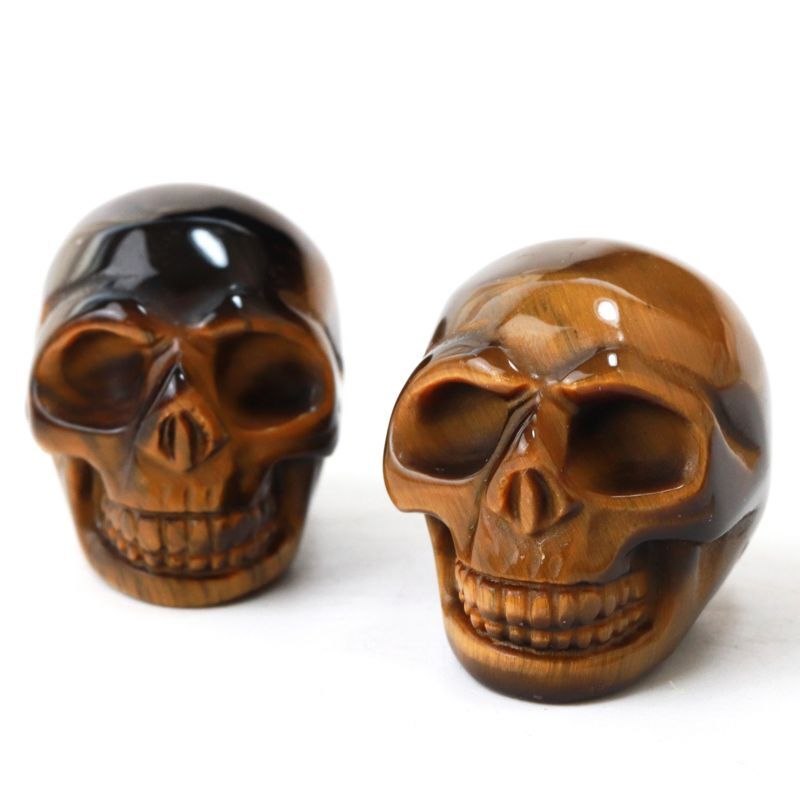置物 彫り物 スカル 髑髏 ドクロ タイガーアイ 金運 仕事運 お守り