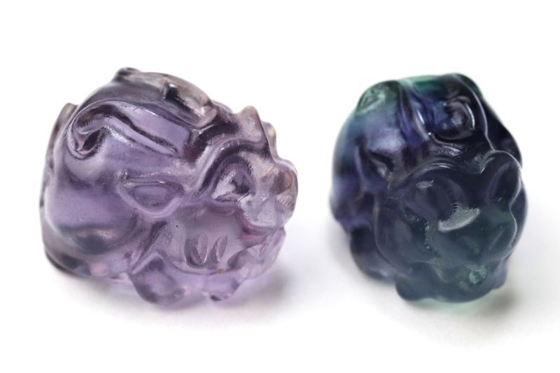 置物 ミニ彫り物 フローライト ロングイ（貫通穴） 1個 風水 金運 努力