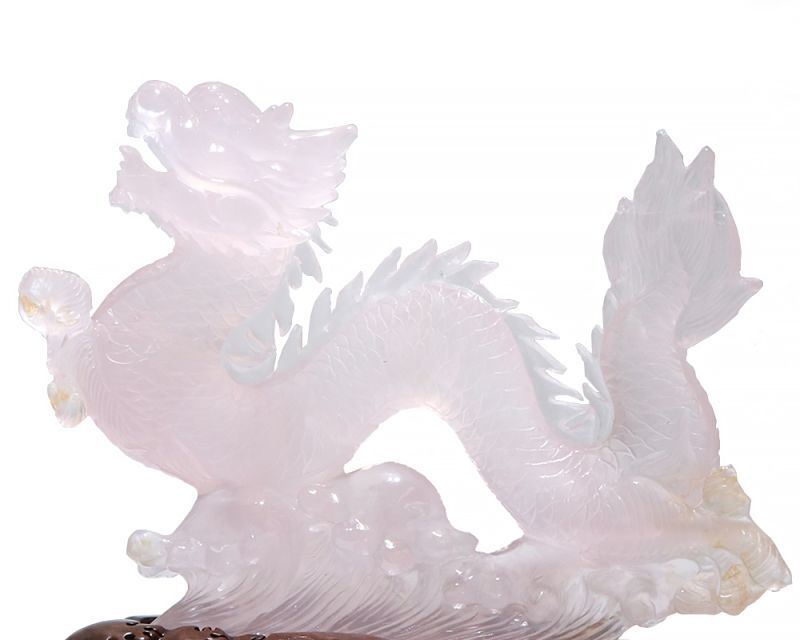 現品限り】【一点物】置物 ローズクォーツ 龍 台付き ケース付き