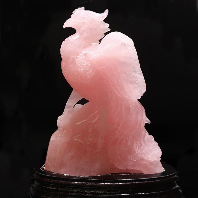 置物 ローズクォーツ 鳳凰 ブラジル産 台付き 風水 運気 金運 財運