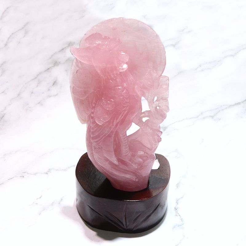 置物 ローズクォーツ 鳳凰 ブラジル産 台付き 風水 運気 金運 財運