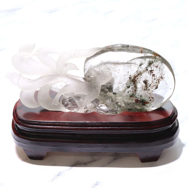 置物 ガーデンクォーツ 九尾の狐 ブラジル産 台付き 癒し 心の