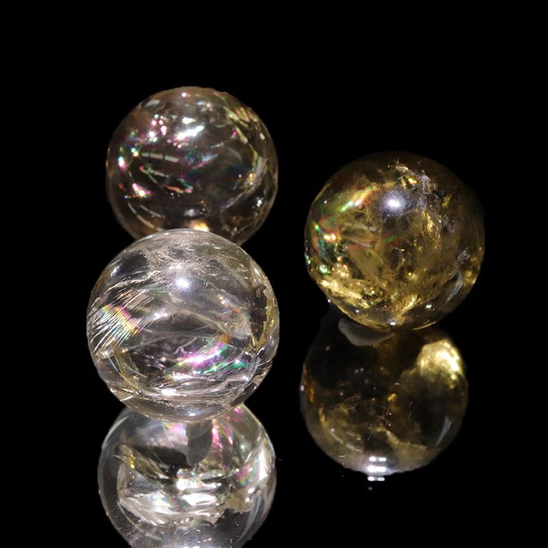 丸玉 シトリンアイリスクォーツ 丸 約20mm ブラジル産 虹入り水晶 幸福