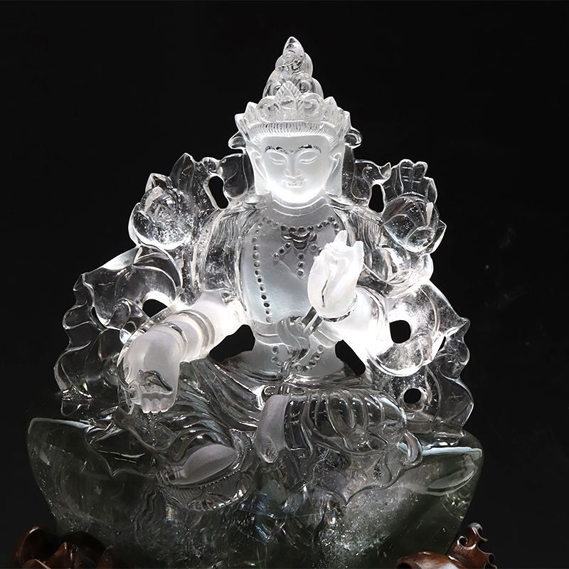 一点物】置物 ガーデンクォーツ グリーンターラ ブラジル産 菩薩 台