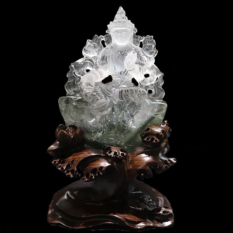 一点物】置物 ガーデンクォーツ グリーンターラ ブラジル産 菩薩 台