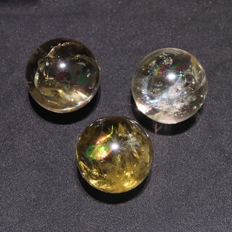 丸玉 シトリンアイリスクォーツ 丸 約20mm ブラジル産 虹入り水晶 幸福