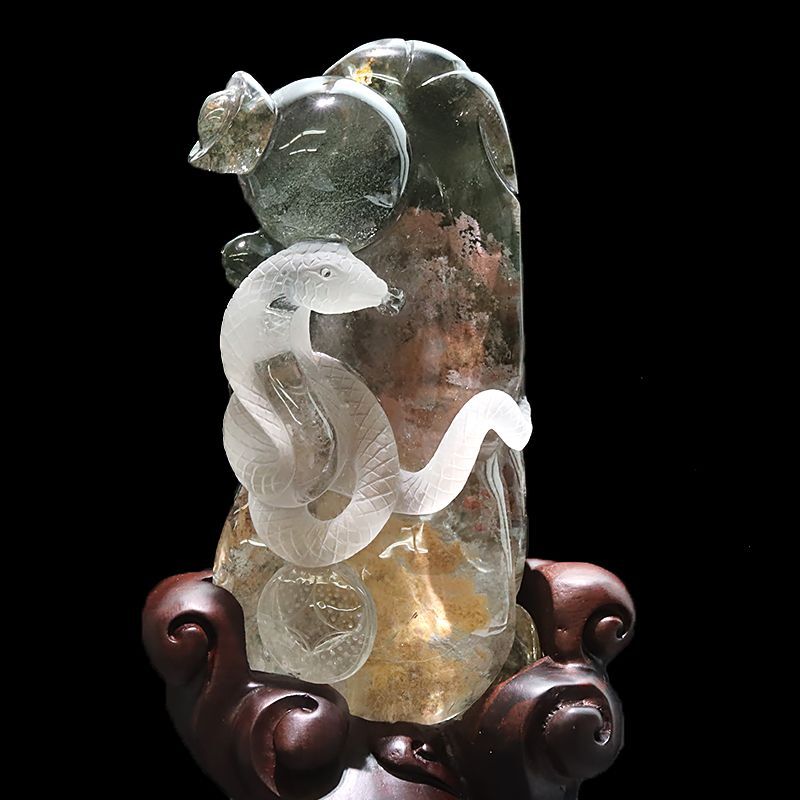 一点物】置物 ガーデンクォーツ 蛇 ブラジル産 干支 弁財天の眷属 台