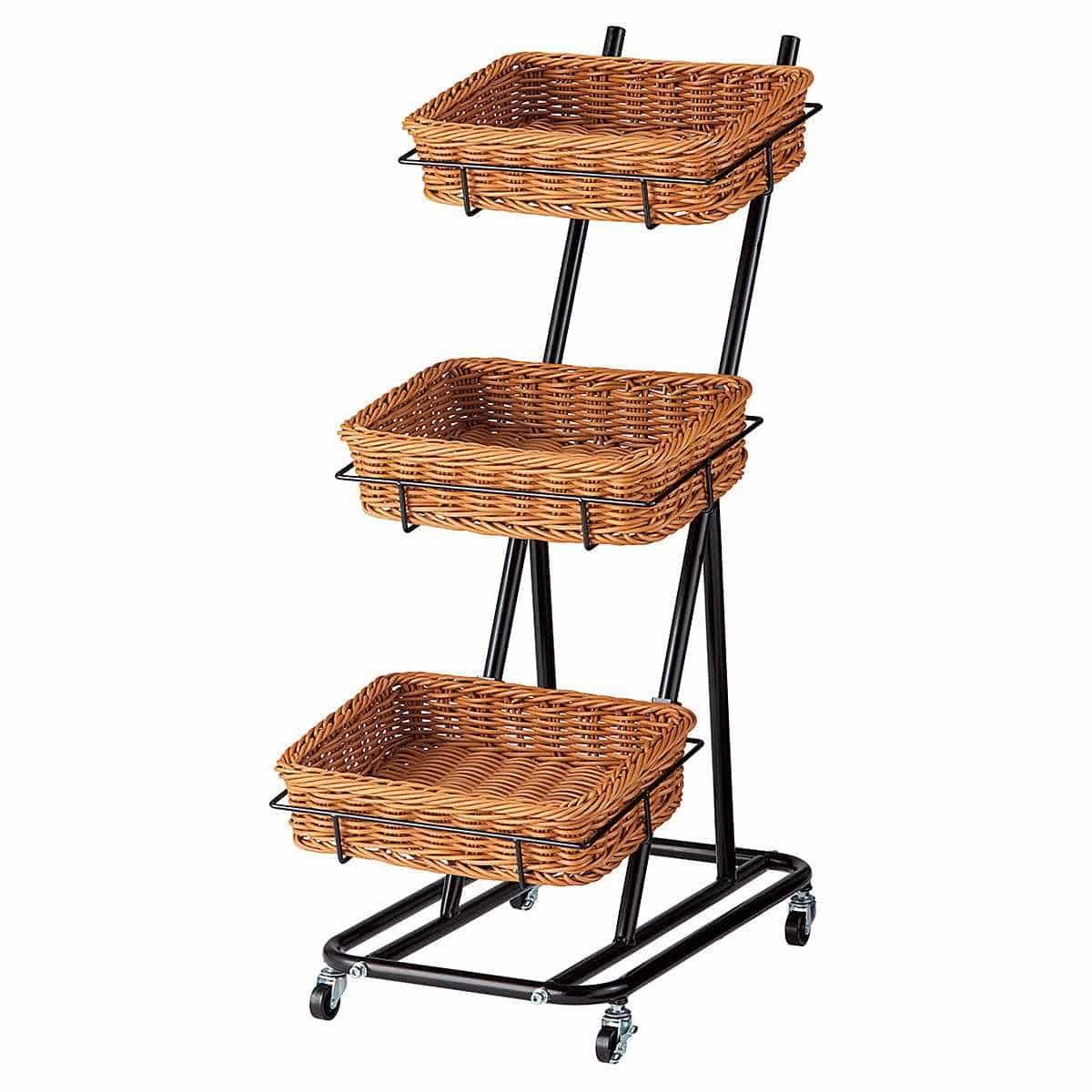 PP製バスケット付き3段スタンド 角型〔ストエキオリジナル〕 ナチュラル