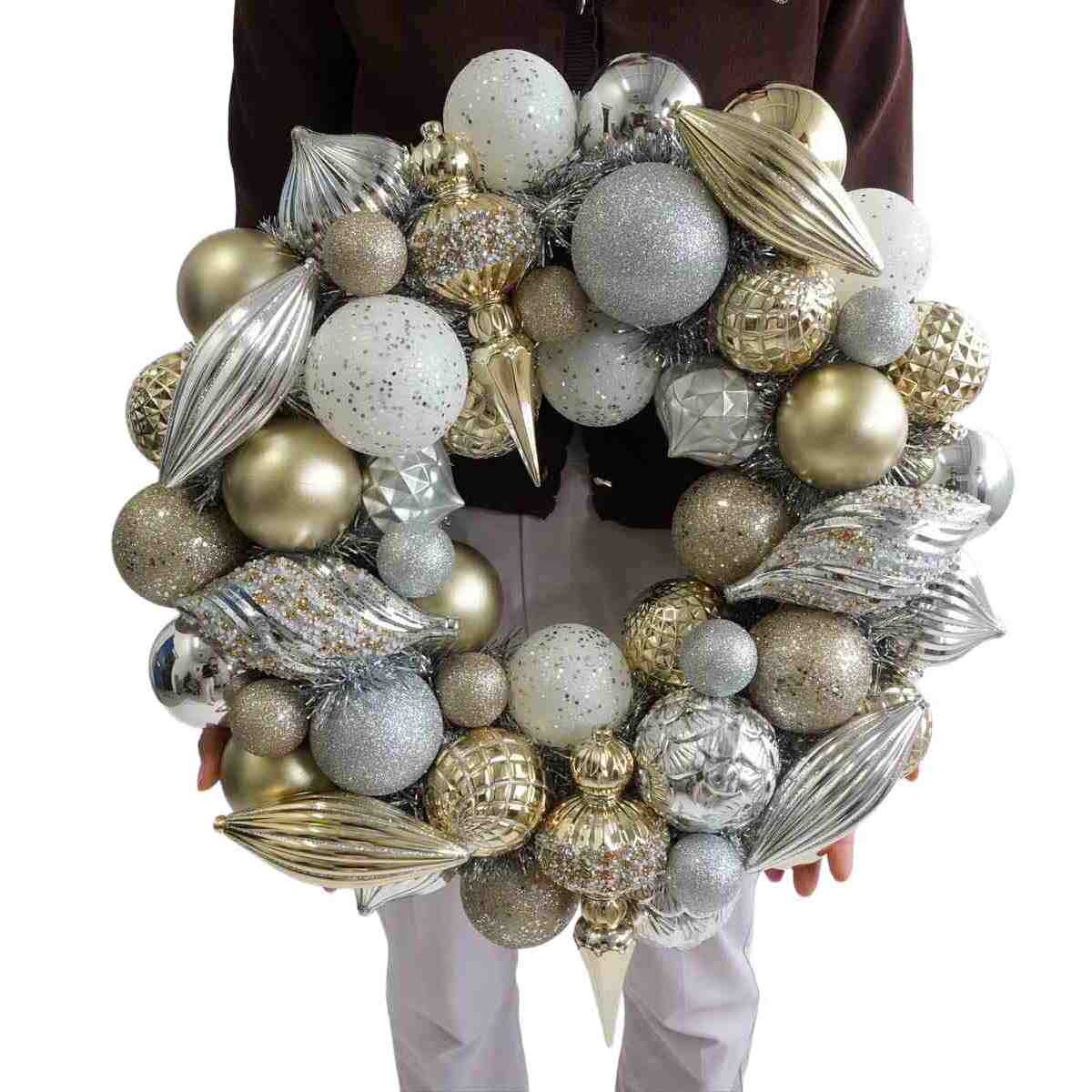 50cmシルバーオーナメントクリスマスリース［ストエキオリジナル］