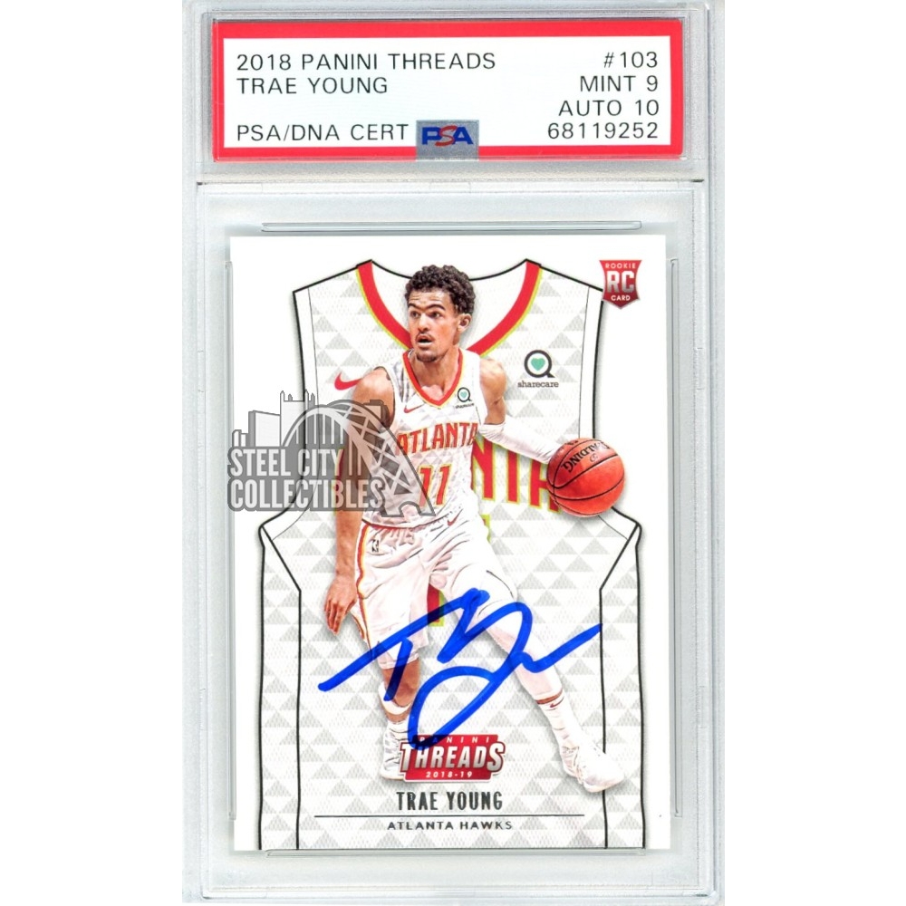 Trae Young 2018-19 Panini Threads Autograph Rookie Card #103 PSA 9