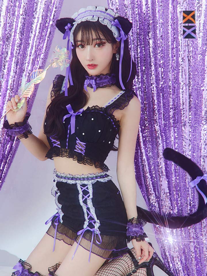 SALE!!】【即日発送】【ハロウィン】パールレースキャットセットアップ