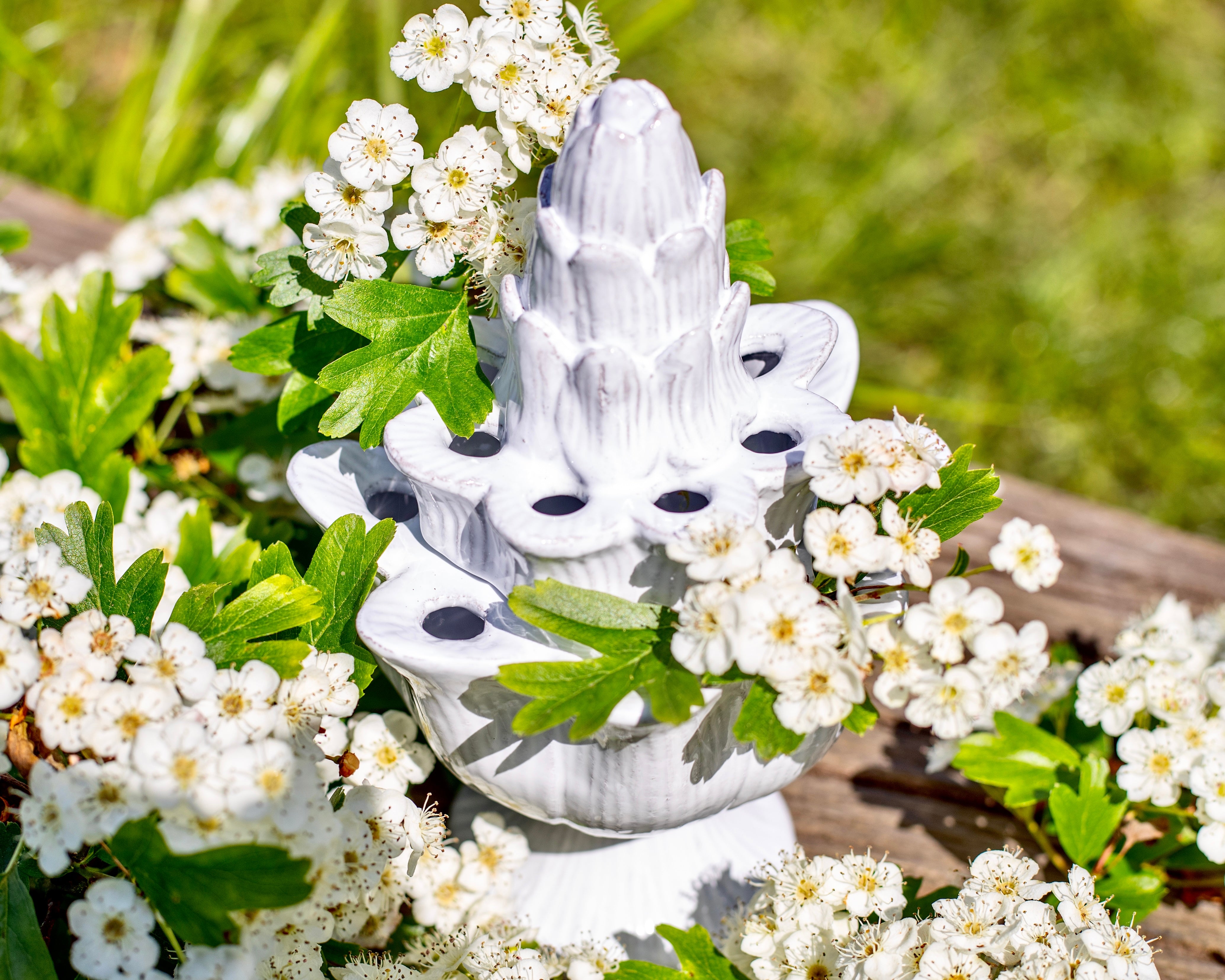 White Ceramic Pique Flower Holder by Astier de Villatte, 17cm