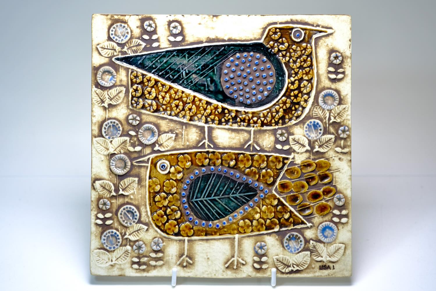 北欧雑貨/Lisa Larson/リサ・ラーソン/アンティーク/UNIK Fagler/小鳥陶板