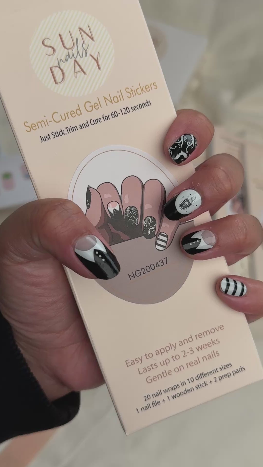 Wednesday Semi Cured Gel Nail Sticker Kit (Halloween) – Sunday Nails