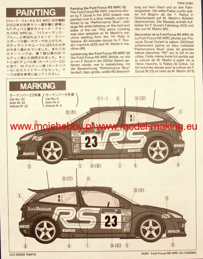 Ford Focus RS WRC 02 Performance Blue Tamiya 24261