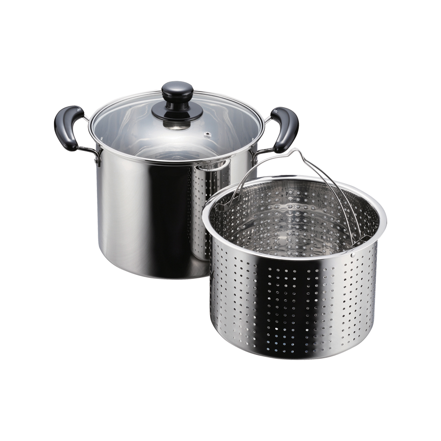 NEWだんらん ステンレス製ガラス蓋付パスタ鍋22cm H-5876