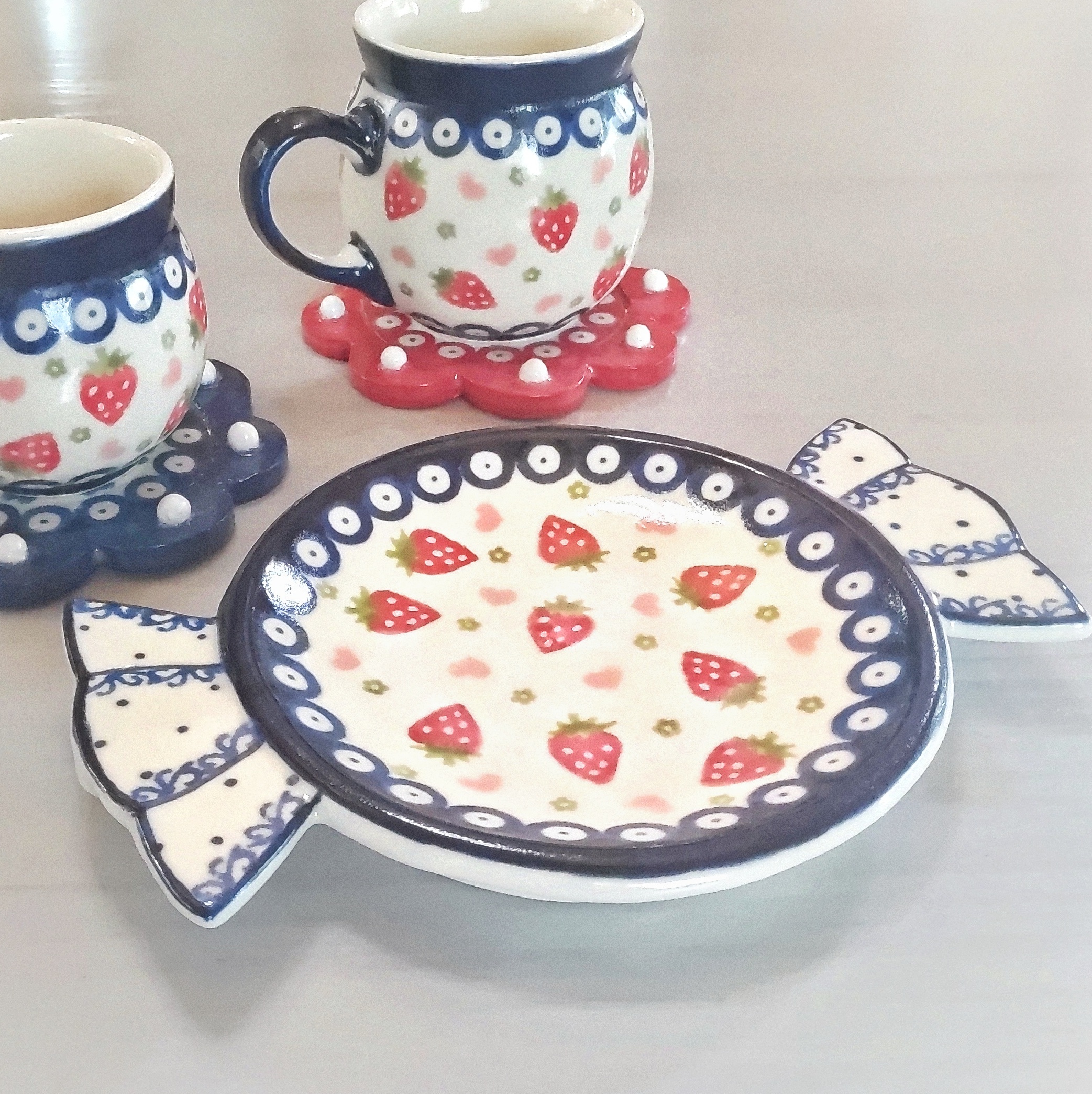 ポーリッシュポタリー／キャンディプレート☆苺ピーコック - 日本ポー