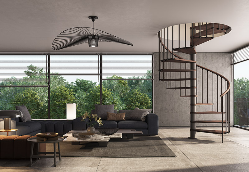 メタル 室内用らせん階段（住空間のインテリアコーディネートを