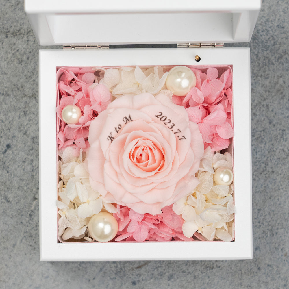 高級ホワイトオルゴールBOX お花イッパイ!プリザーブドフラワー