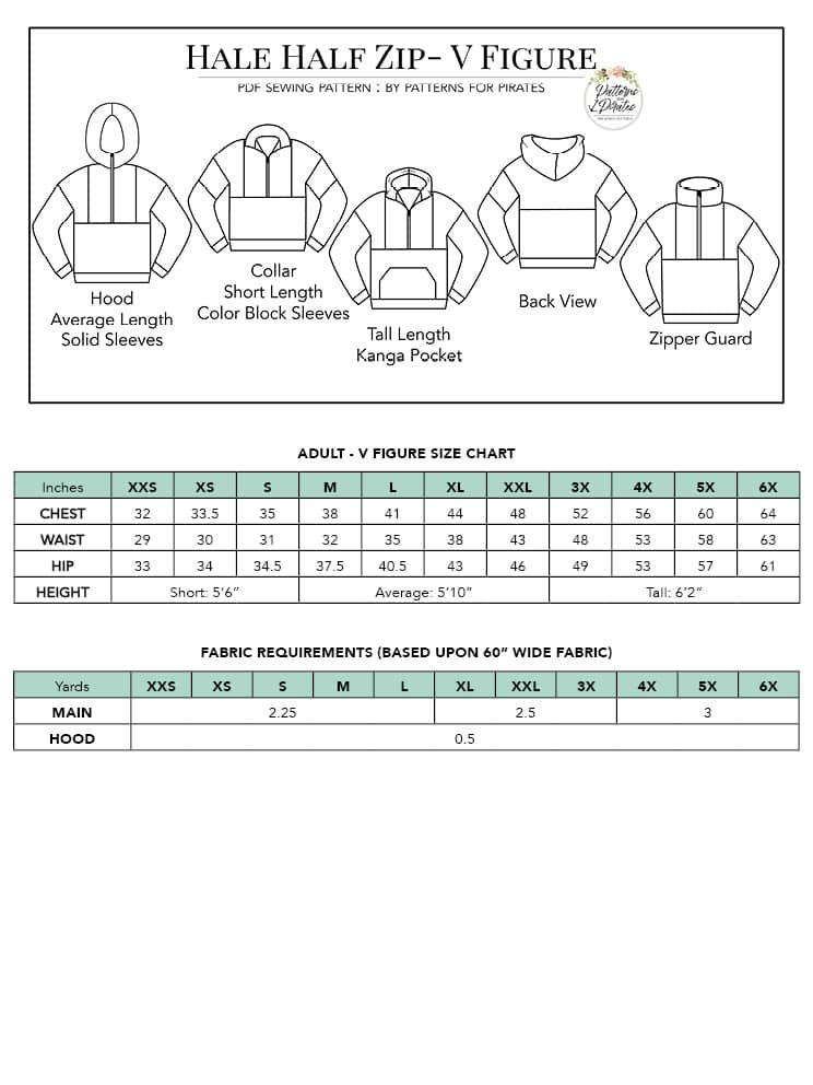 Hale Half Zip- V Figure - Patterns for Pirates